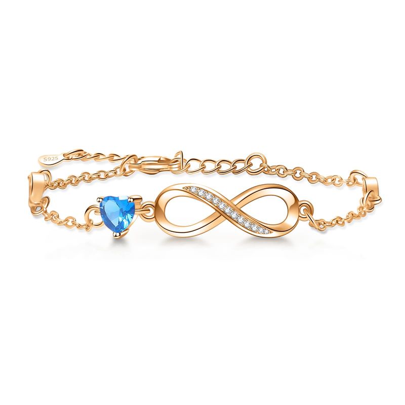 Tusuzik Bracciale Argento 925 Infinito Cuore Zirconi Oro Rosa