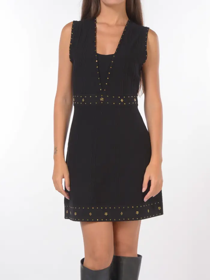 TWINSET abito corto da donna in maglia con borchie strass NERO