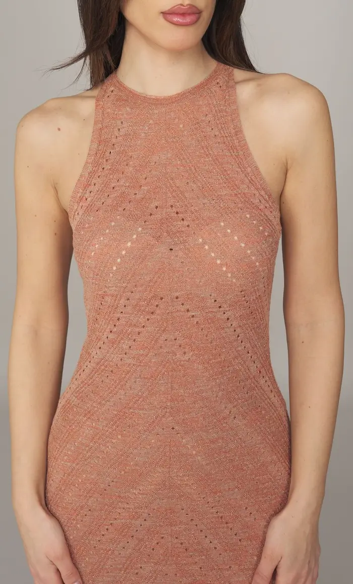TWINSET Abito lungo in lino e lurex, colore salmone