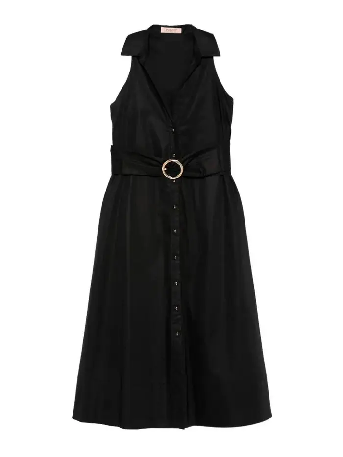 Abito midi con cintura Nero