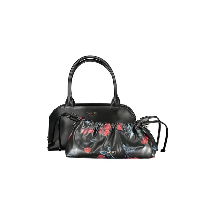 Twinset Borsa a Tracolla Donna Nera Chiusura a Coulisse Logo Nero