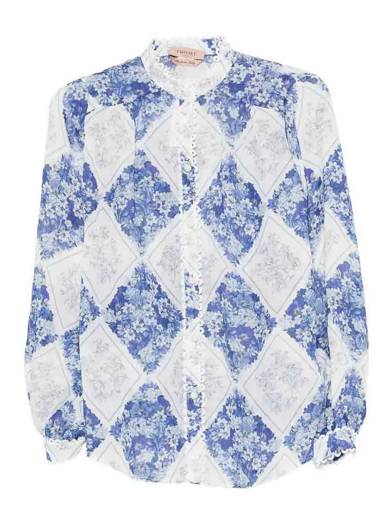 Twinset Camicia con stampa floreale con volant Blu