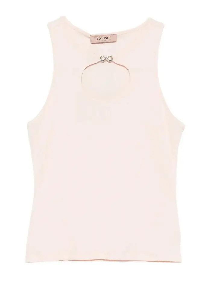 Canotta a costine con logo Rosa