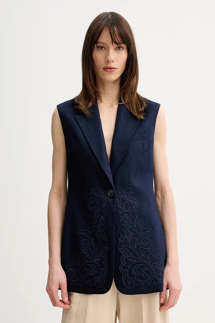 Twinset gilet monopetto da donna con lino Blu navy