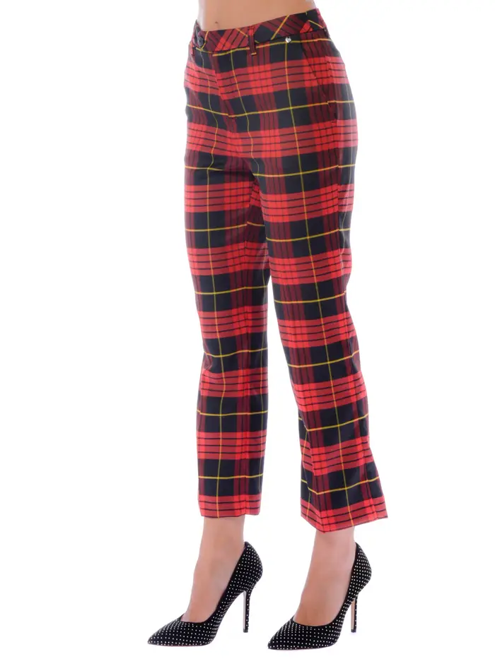 TWINSET Pantalone donna misto lana con fantasia a quadri Rosso