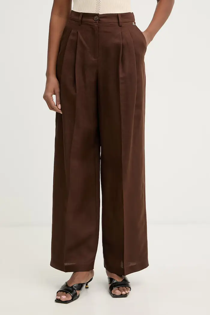 pantaloni da abito da donna con lino Marrone