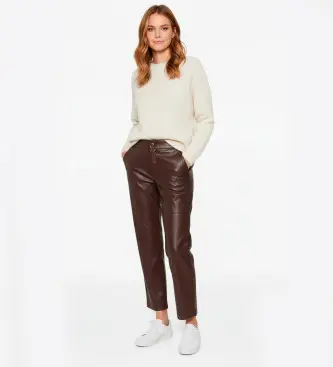 Twinset per donna 252TP2091 Pantaloni alla moda marroni, Marrone, Casual, Sintetico Pelle