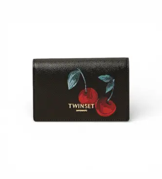 Twinset per donna 261TL8030 Portafoglio con stampa ciliegia nera (OSFA), Nero, Casual, Poliuretano Pelle