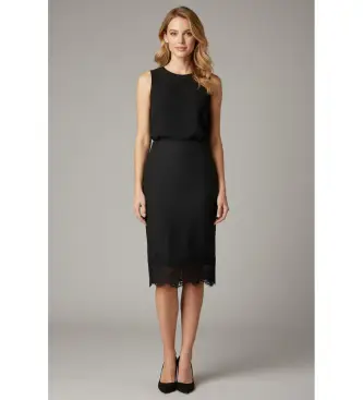 Twinset per donna 261TT2185 Gonna in lino con intarsi neri, Nero, Casual, Da sera, Classico