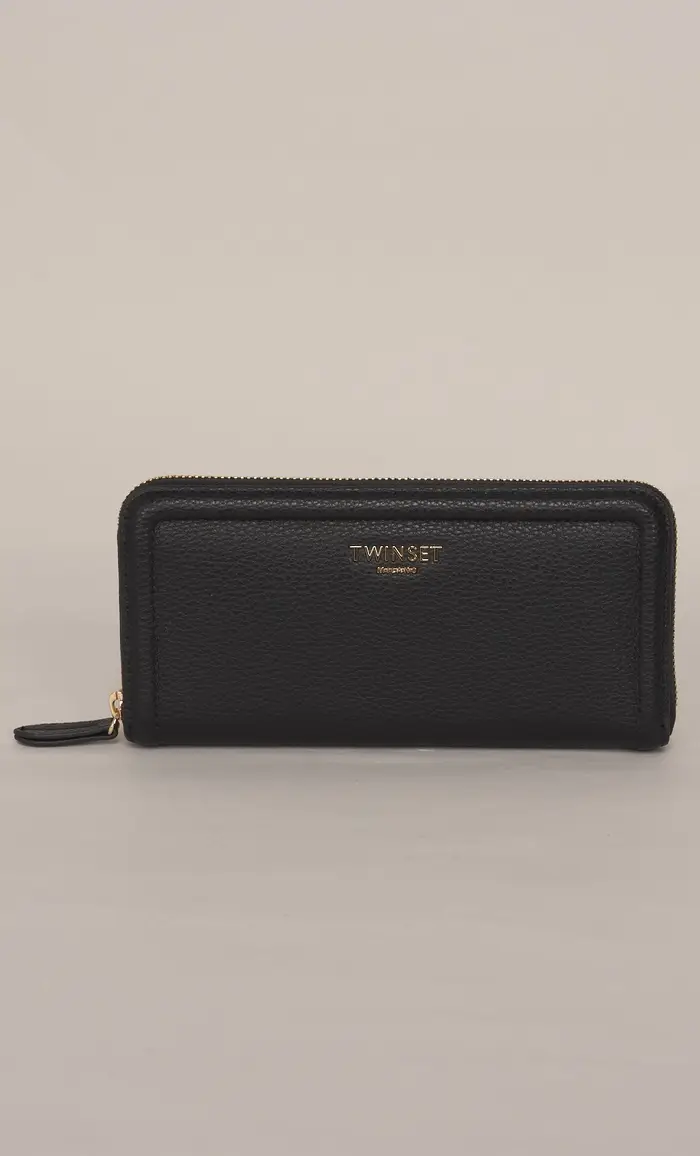 TWINSET Portafoglio zip around con logo, colore nero