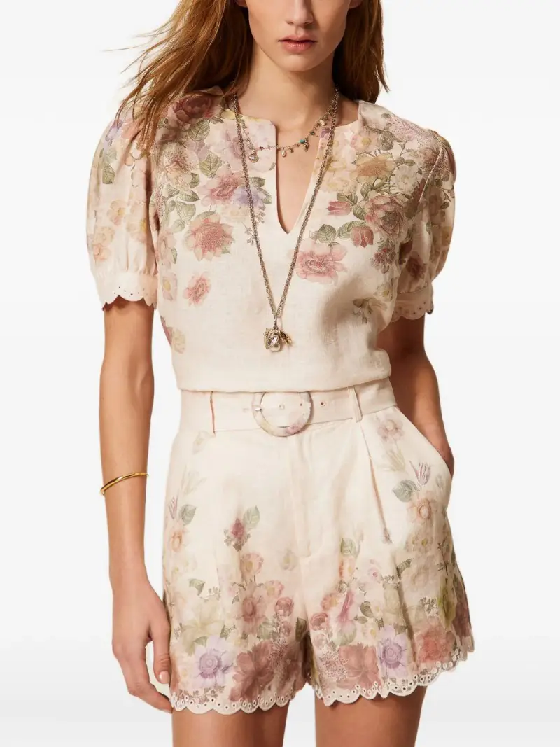 TWINSET Shorts in lino con stampa floreale