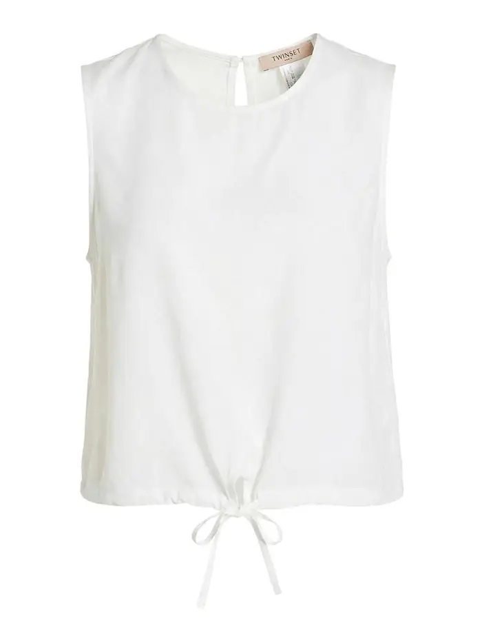 Top Con Coulisse E Ricamo Bianco