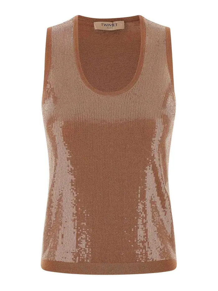 Top con paillettes Marrone