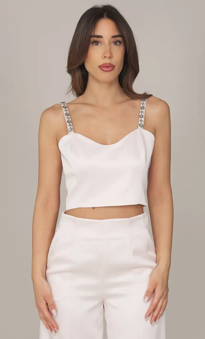 TWINSET Top corto in duchesse con pietre, colore rosa