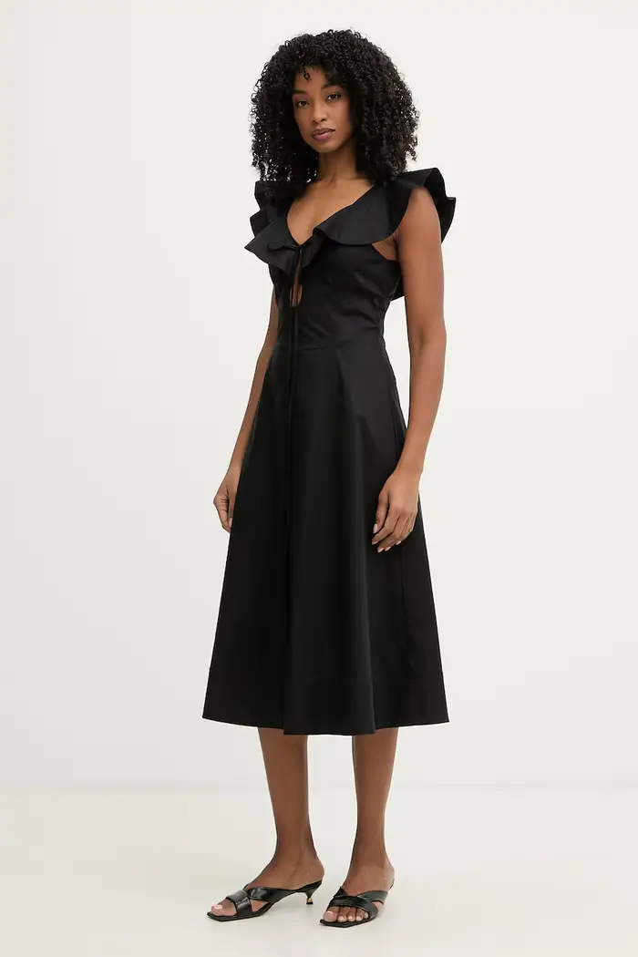 vestito svasato in cotone con elastan Nero