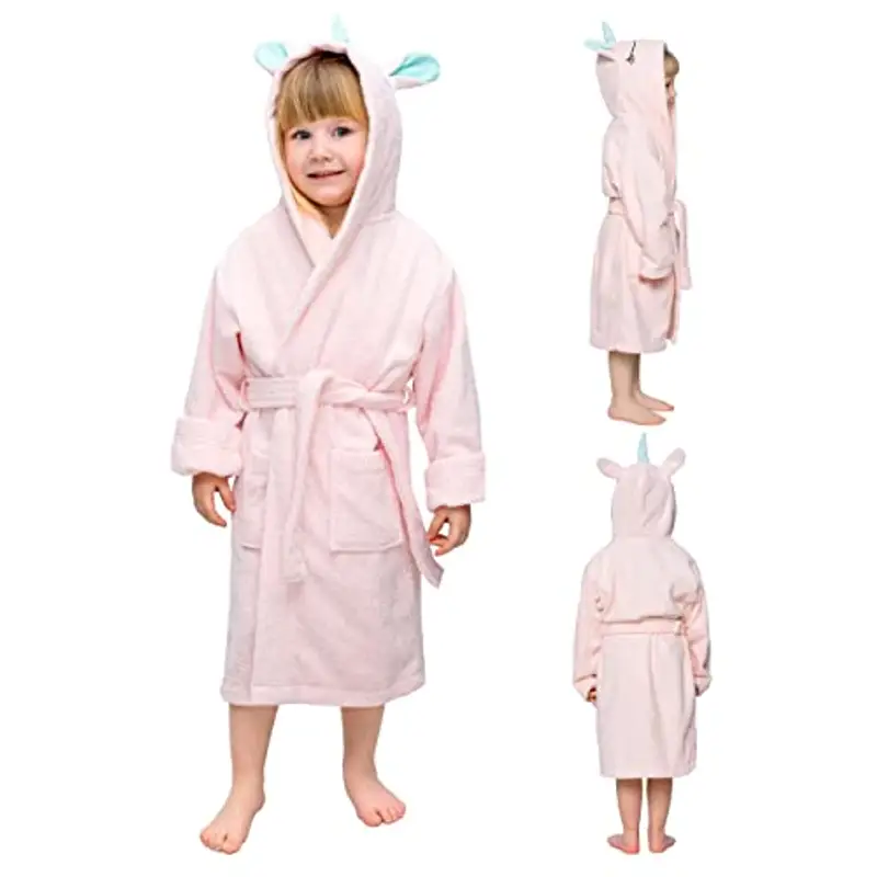 Twinzen Accappatoio Unicorno - Ragazza e Ragazzo - 100% Cotone Oeko-Tex® - Accappatoio Doccia e Vestaglia Bambini - 7-8 Anni