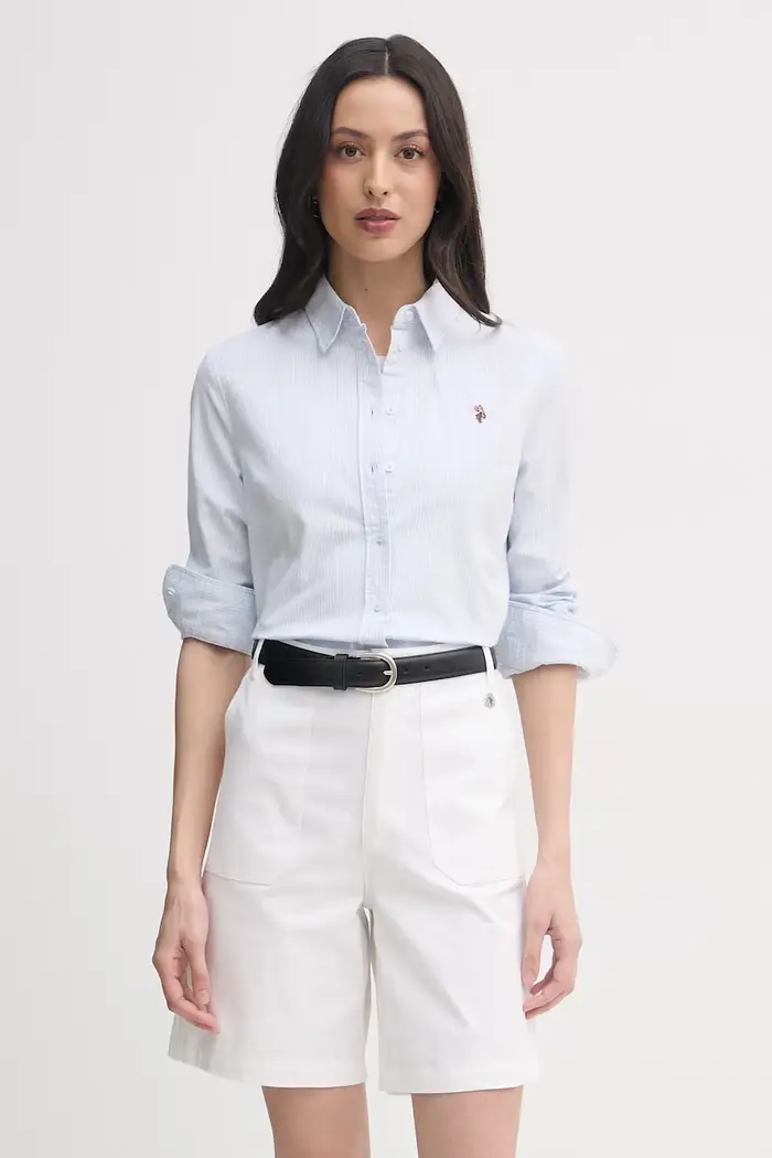 U S Polo Assn camicia STRIPE STRETCH CLASSIC FIT OXFORD Blu