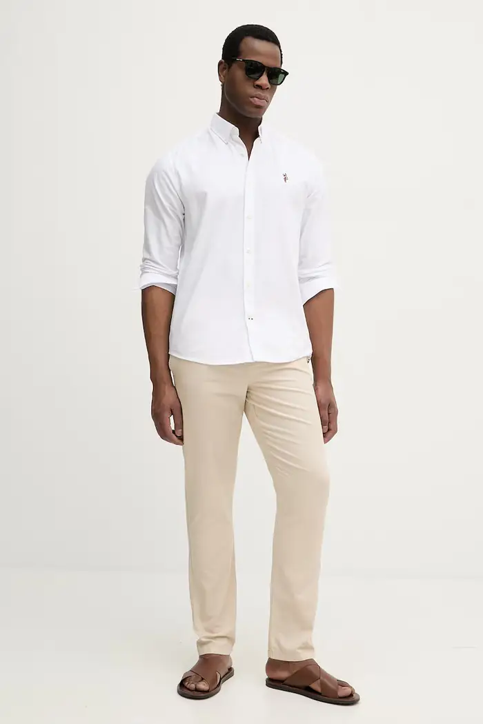 U S Polo Assn pantaloni con lino LINEN BLEND DRAWSTRING Beige