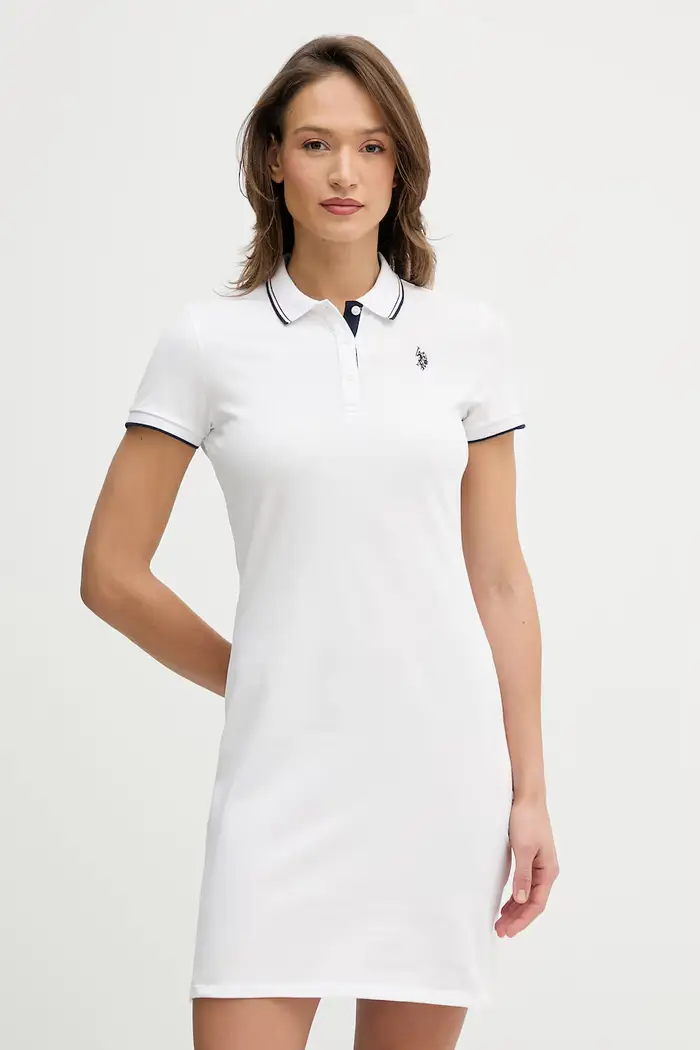 U S Polo Assn vestito in cotone POLO DRESS Bianco