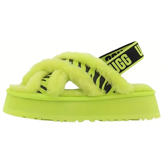 Disco Cross Slide Animalia Ciabatte Casual Comode in Peluche di Montone Ciabatte da Donna Verde 1128213-KLM 36