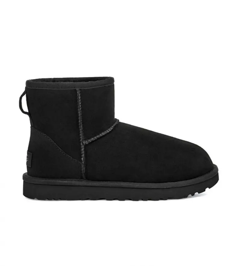 UGG per donna. 1016222 Stivaletti classici Mini II in pelle nera, Nero, Basso, Nessuno, Casual