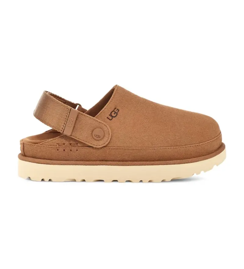 UGG per donna 1138252 Zoccoli in pelle marrone Goldenstar, Basso, Velcro, Casual