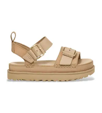 UGG per donna 1167392 Sandali Goldenstar Villa in pelle senape, Basso, Fibbia, Casual Beige
