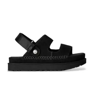UGG per donna 1167399 Sandali Goldenstar Glide in pelle nera, Nero, Basso, Camoscio, Velcro, Casual