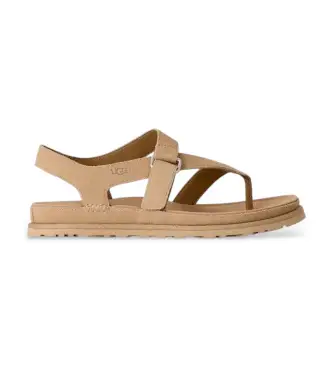 UGG per donna 1175134 Sandali GoldenGaze con infradito in pelle beige, Basso, Velcro, Casual