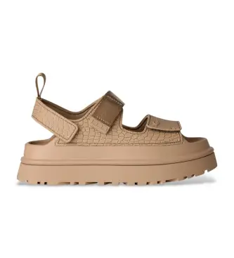 UGG per donna 1175311 Sandali in pelle beige con motivo a rilievo GoldenGlow, 3 a 5cm, Velcro, Casual