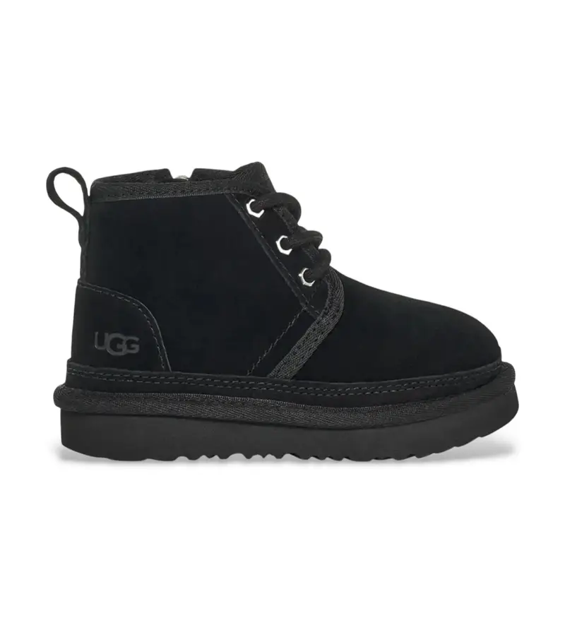UGG unisex per bambino 1017320T Stivali alla caviglia in pelle neri Neumel II, Nero, Basso, Cerniera, Casual, moda per bambini