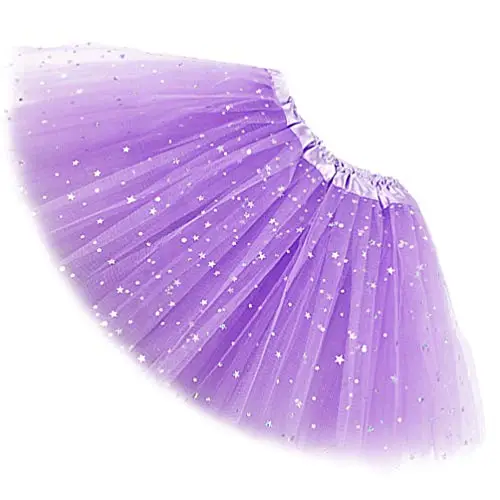 Ugitopi Gonna tutù da Bambina, con Paillettes Luccicanti, in Tulle, a Strati, Light Purple