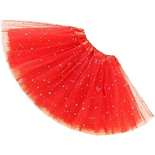 Ugitopi Gonna tutù da Bambina, con Paillettes Luccicanti, in Tulle, a Strati, Red