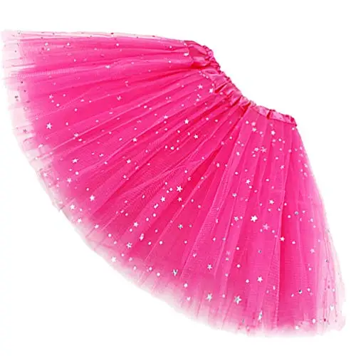 Ugitopi Gonna tutù da Bambina, con Paillettes Luccicanti, in Tulle, a Strati, Rose Red