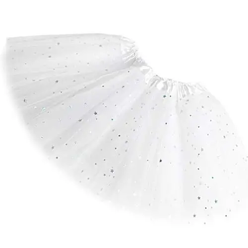 Ugitopi Gonna tutù da Bambina, con Paillettes Luccicanti, in Tulle, a Strati, White