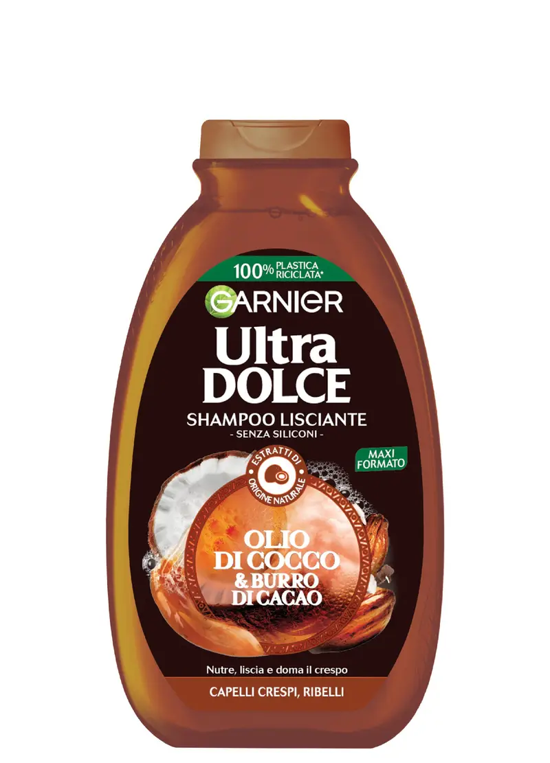 ULTRA DOLCE Garnier Shampoo Olio Di Cocco E Burro Di Cacao, Shampoo Per Capelli Crespi, 300 Ml., Donna, Bianco ottico, Taglia