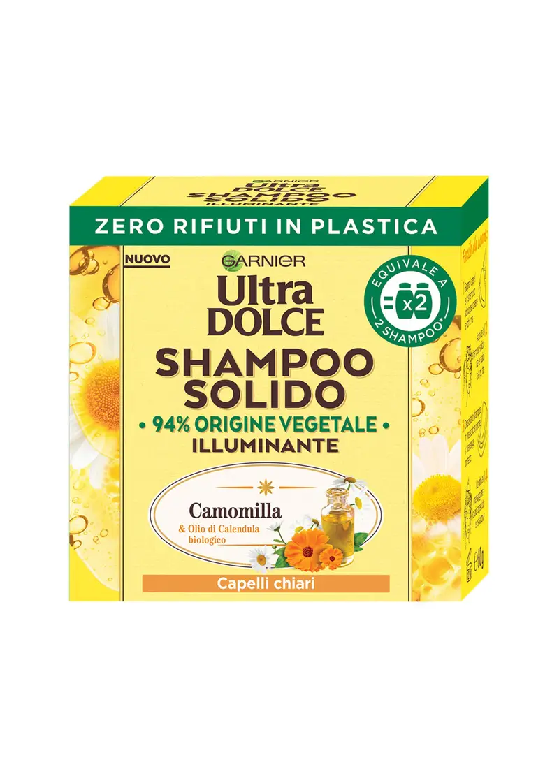 ULTRA DOLCE Garnier Shampoo Solido Camomilla, Per Capelli Chiari, Con Packaging 100% Ecologico Plastic-free, 60 Gr., Donna