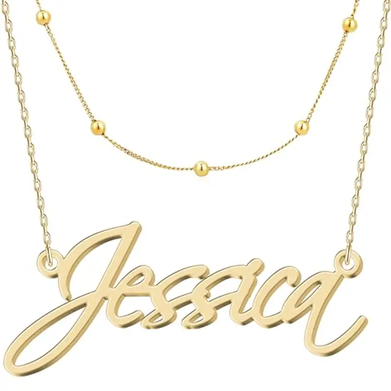 UMAGICBOX Collier Ras-du-Cou Superposé en Or pour Femmes - Design Personnalisé à Double Couche avec Pendentif Nom