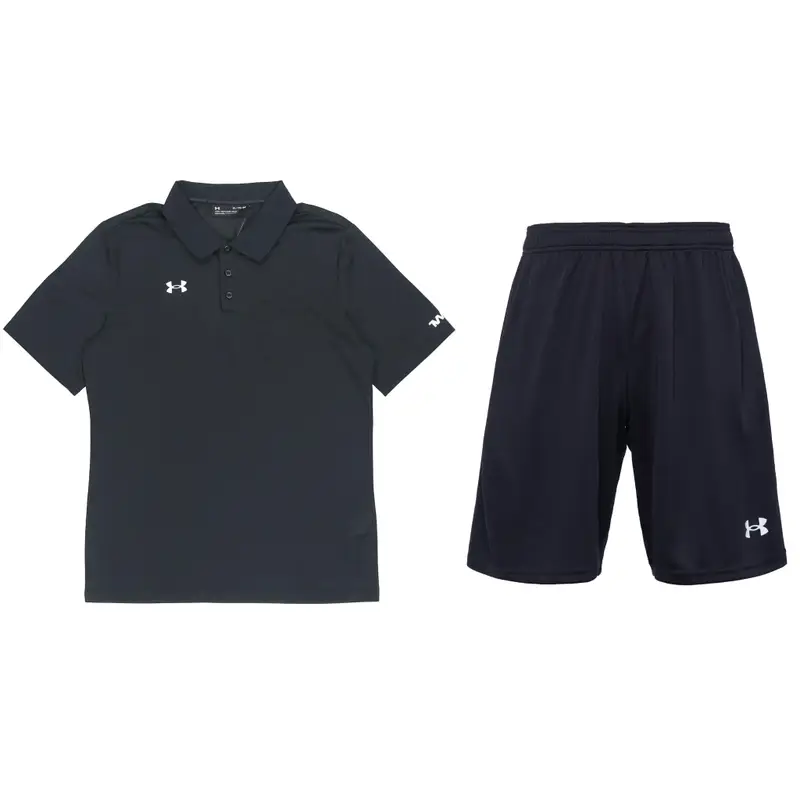 Under Armour Polo a Maniche Corte Traspirante Colore Unico con Logo Street Set Sportivo Casual Pantaloncini Elastici Set da Uomo Nero