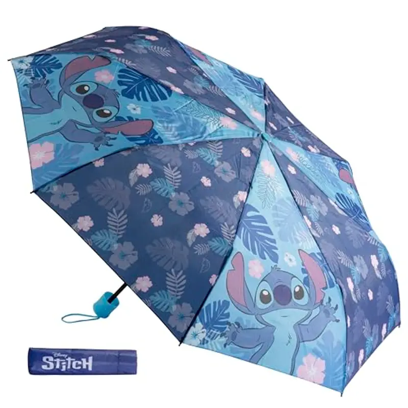 Undercover ombrello pieghevole Disney Stitch - ombrello tascabile con custodia protettiva - diametro 94 cm - leggero e ideale per le mani