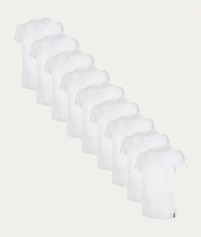 Undiemeister® Confezione da 9 Magliette Bianche Slim Fit Con Profondo Scollo a V Chalk White