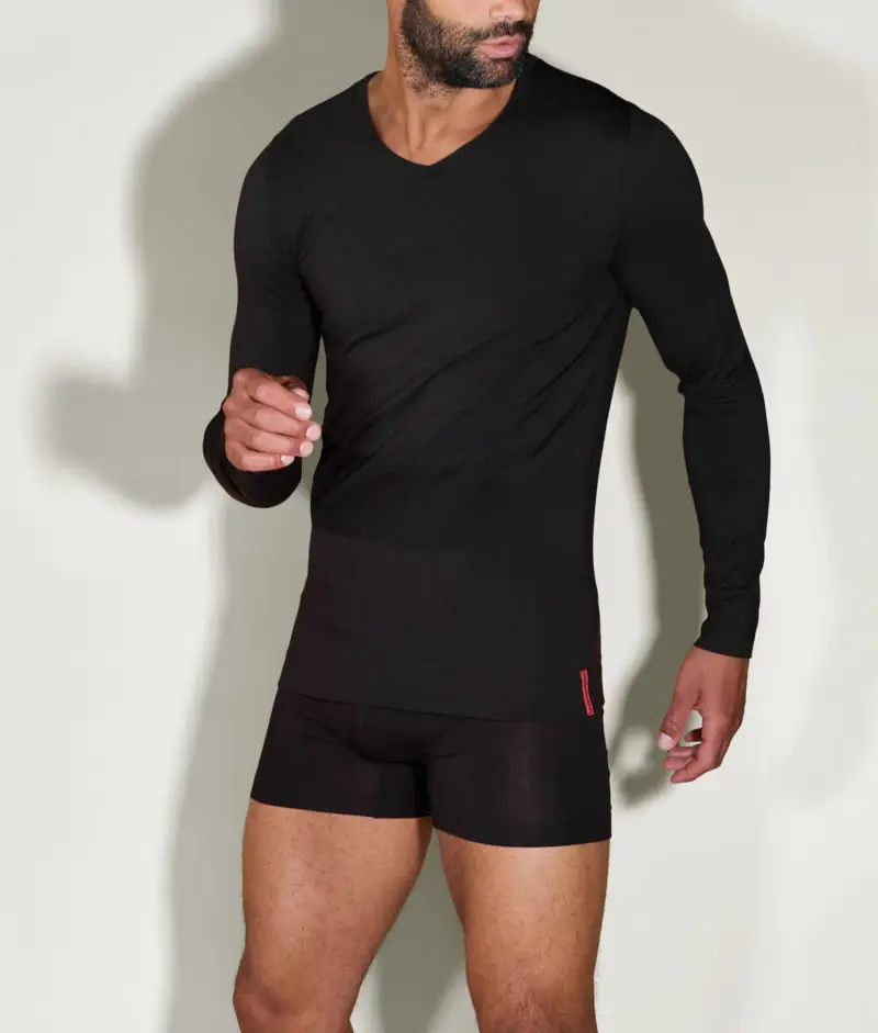 Undiemeister® Maglia Manica Lunga Nera Slim Fit Con Scollo a V Volcano Ash