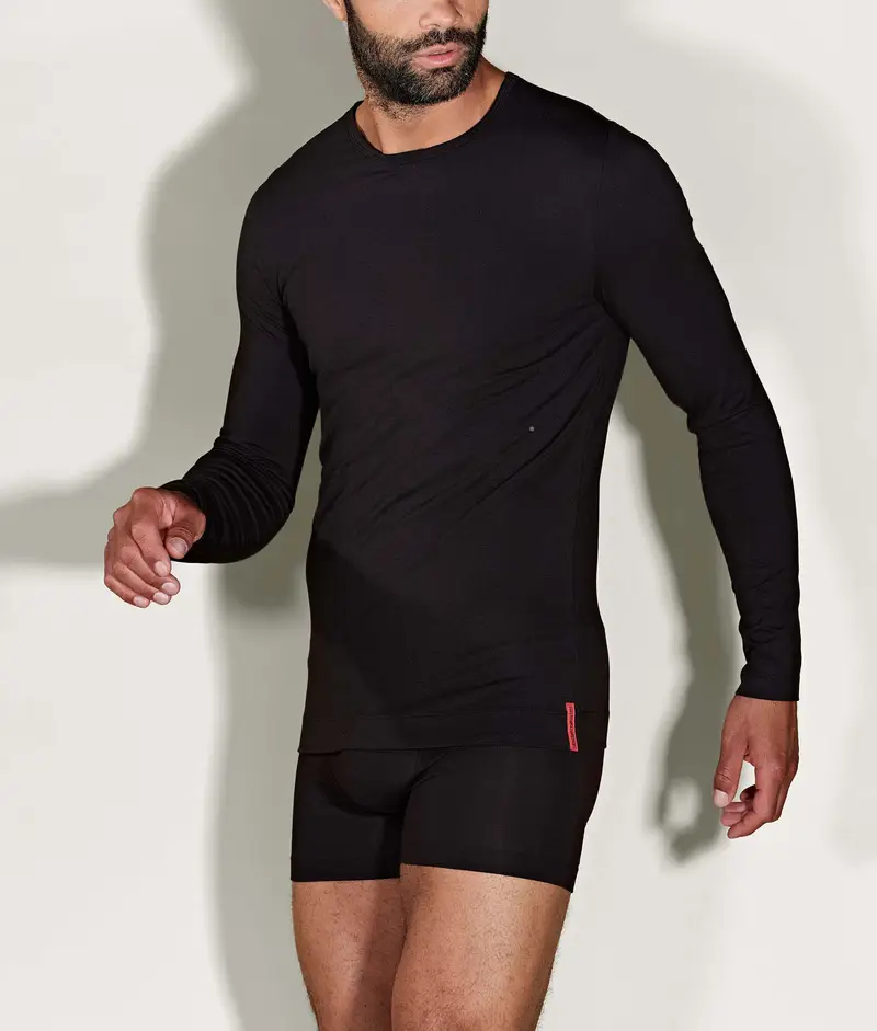 Undiemeister® Maglia Manica Lunga Nera Slim Fit Con Scollo Rotondo Volcano Ash