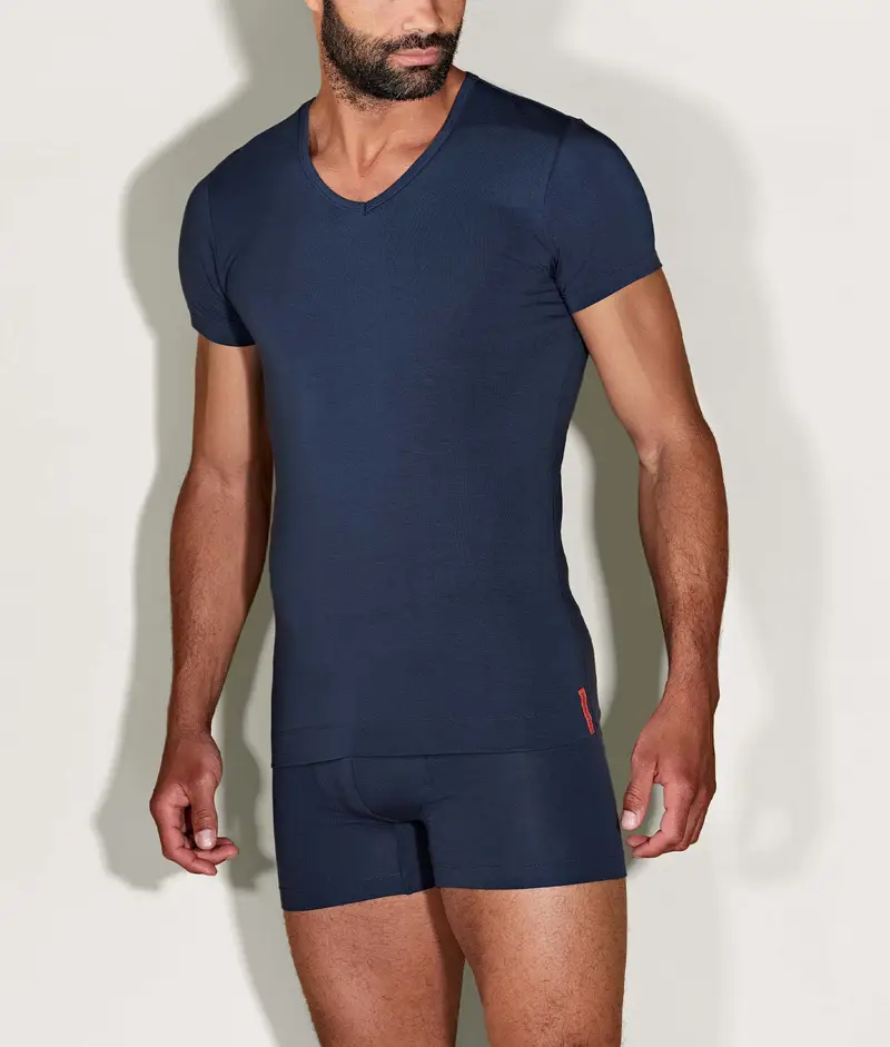 Undiemeister® Maglietta Blu Slim Fit Con Scollo a V Storm Cloud