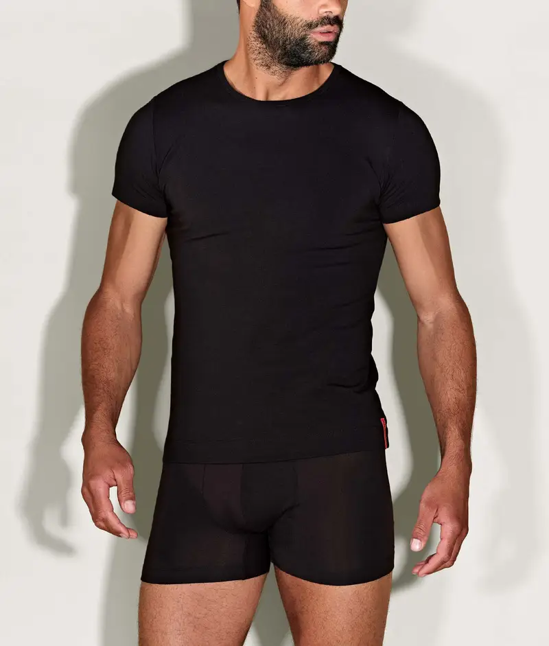 Undiemeister® Maglietta Nera Slim Fit Con Scollo Rotondo Volcano Ash