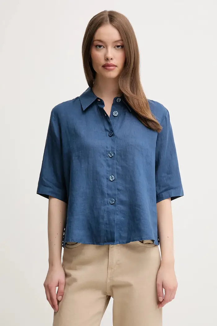 camicia da donna in lino Blu navy