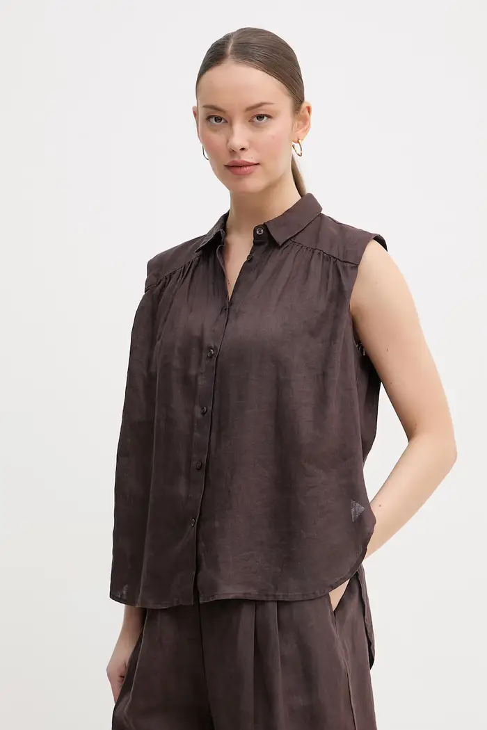 United Colors of Benetton camicia da donna in lino Marrone