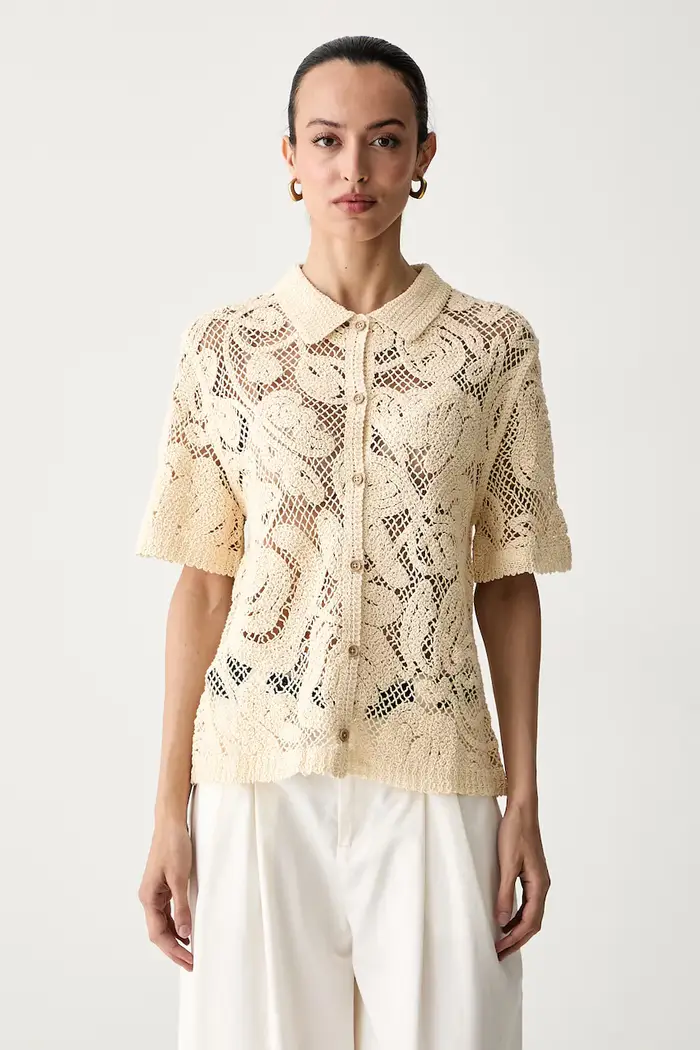 United Colors of Benetton camicia da donna traforata Beige