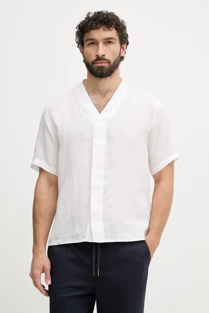 United Colors of Benetton camicia da uomo in lino Bianco