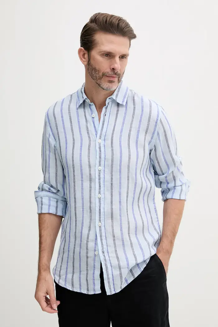 camicia da uomo in lino Blu